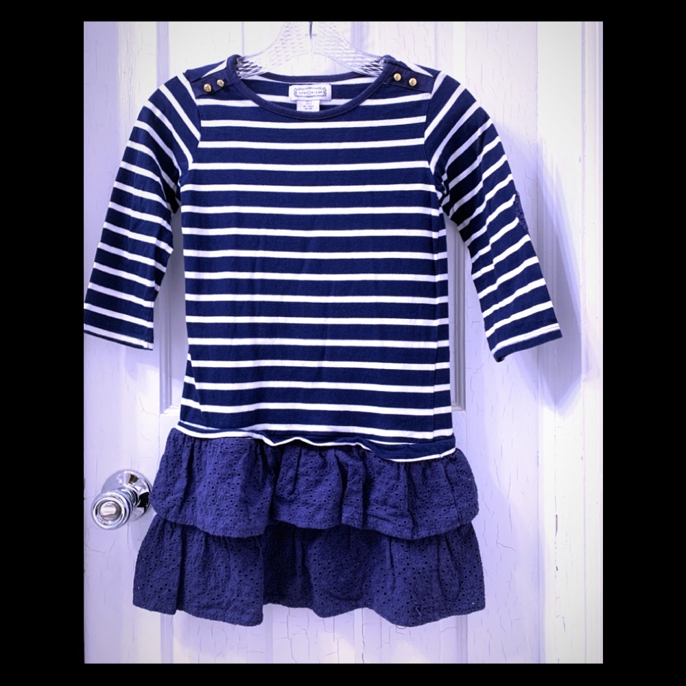 Aphorism Navy/White Striped Eyelet Dress Girls 8